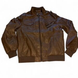 Men's XXL Brown Faux Leather Moto Bomber Jacket
